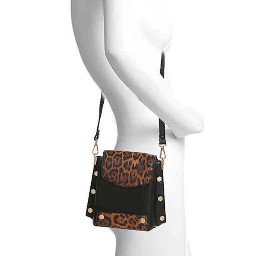 Black and leopard print vegan leather crossbody